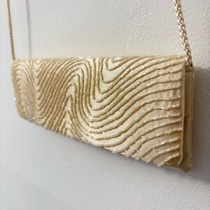 La Regale Cream Beaded Shoulder Evening Clutch Purse